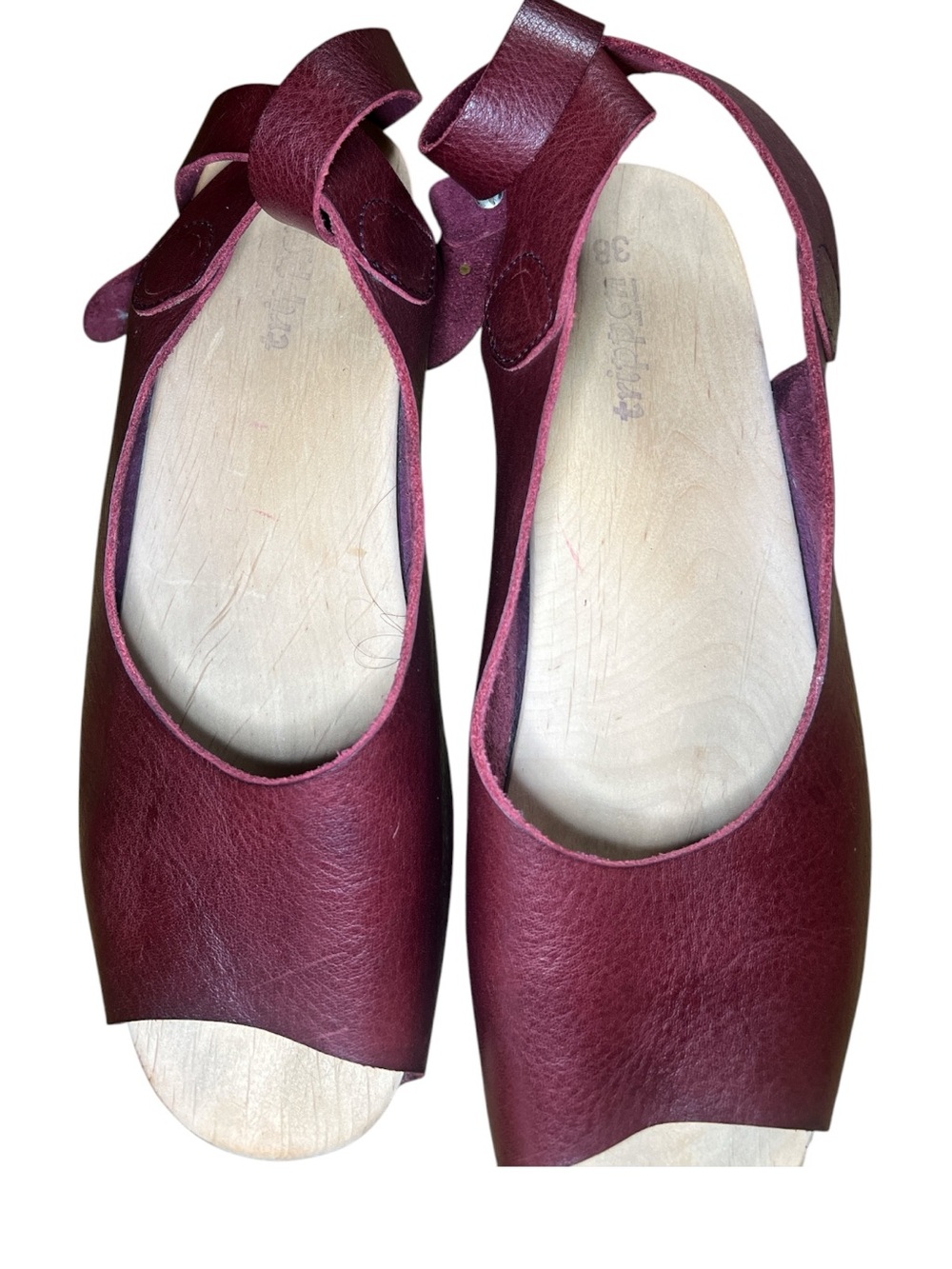Trippen Orinoco Red Leather Wood Wedge Clog Sandals EU 38 Boho Artisan - Picture 6 of 10